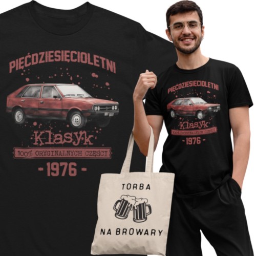 Koszulka prezent na 50 urodziny 1976 Klasyk PRL FSO Polonez torba gratis     1
