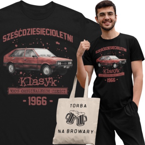 Koszulka prezent na 60 urodziny 1966 Klasyk PRL FSO Polonez torba gratis   