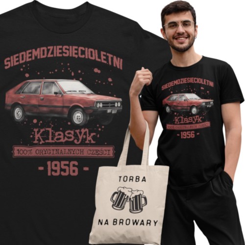 Koszulka prezent na 70 urodziny 1956 Klasyk PRL FSO Polonez  torba gratis   1