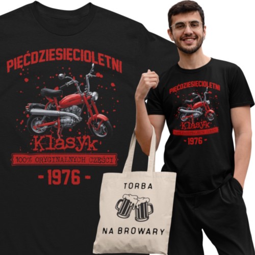 Koszulka prezent na 50 urodziny 1976 Klasyk PRL Motorynka torba gratis     1