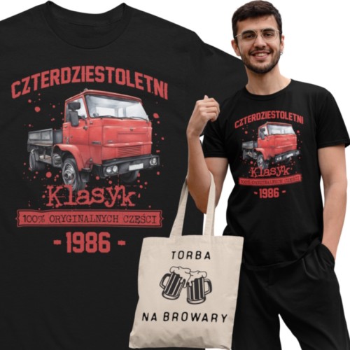 Koszulka prezent na 40 urodziny 1986 Klasyk PRL Star torba graits  1