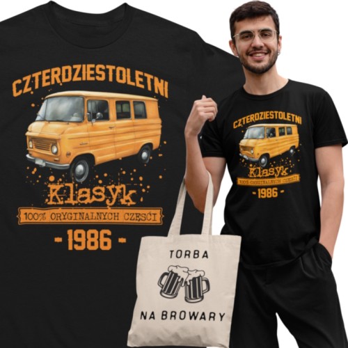 Koszulka prezent na 40 urodziny 1986 Klasyk PRL Żuk torba graits  1