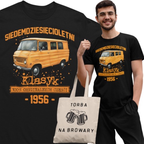 Koszulka prezent na 70 urodziny 1956 Klasyk PRL Żuk torba gratis 