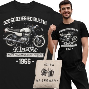 Koszulka prezent na 60 urodziny 1966 Klasyk PRL Jawa 350 torba gratis 