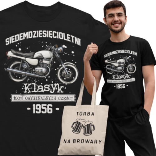 Koszulka prezent na 70 urodziny 1956 Klasyk PRL Jawa 350 torba gratis  1