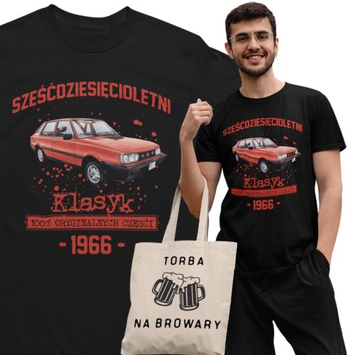 Koszulka prezent na 60 urodziny 1966 Klasyk PRL FSO Polonez torba gratis 