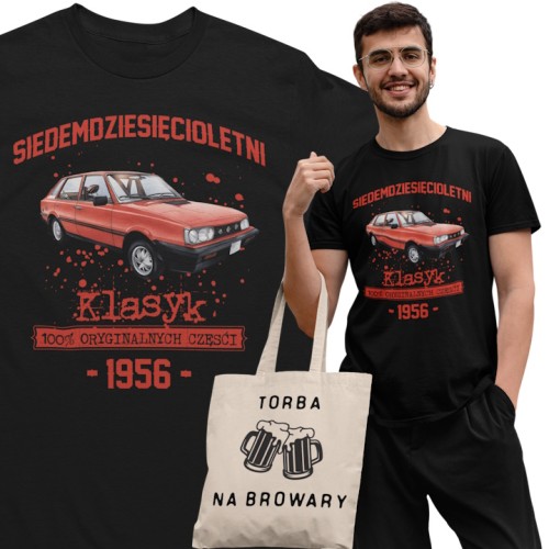 Koszulka prezent na 70 urodziny 1956 Klasyk PRL FSO Polonez torba gratis   1