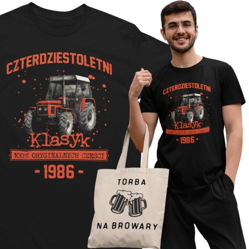 Koszulka prezent na 40 urodziny 1986 Klasyk PRL Ursus C-385 torba graits  