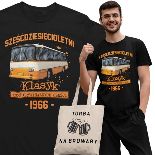 Koszulka prezent na 60 urodziny 1966 Klasyk PRL Autosan H9 torba gratis   1