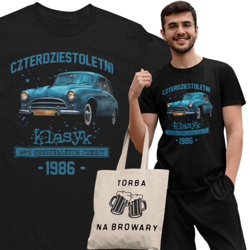 Koszulka prezent na 40 urodziny 1986 Klasyk PRL FSO Syrena torba graits  