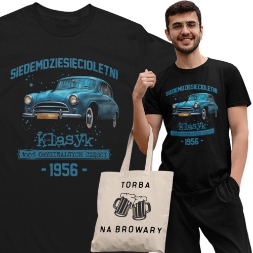 Koszulka prezent na 70 urodziny 1956 Klasyk PRL FSO Syrena torba gratis     1