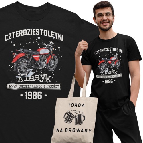 Koszulka prezent na 40 urodziny 1986 Klasyk PRL Jawa 350 torba graits   1