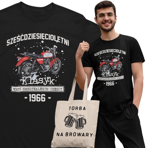 Koszulka prezent na 60 urodziny 1966 Klasyk PRL  Jawa 350 torba gratis  