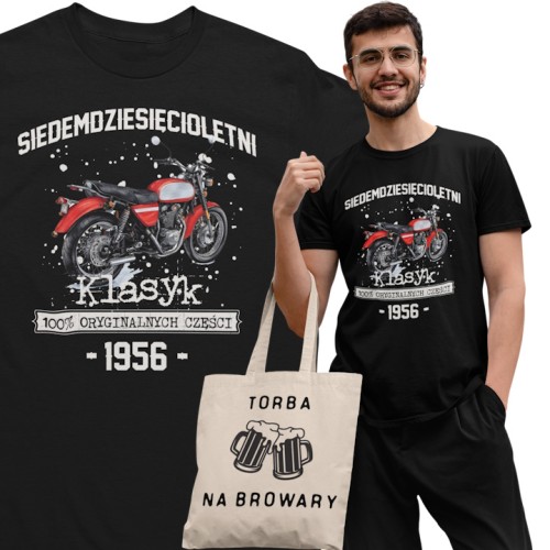 Koszulka prezent na 70 urodziny 1956 Klasyk PRL Jawa 350 torba gratis     1