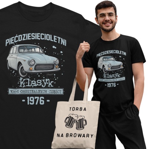 Koszulka prezent na 50 urodziny 1976 Klasyk PRL  FSO Syrena torba gratis    