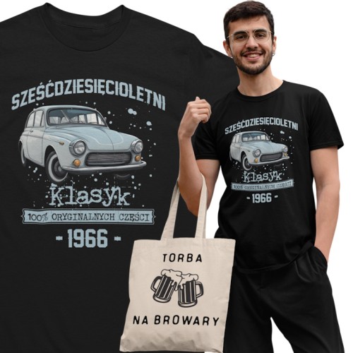 Koszulka prezent na 60 urodziny 1966 Klasyk PRL  FSO Syrena torba gratis  