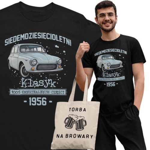 Koszulka prezent na 70 urodziny 1956 Klasyk PRL FSO Syrena torba gratis    1