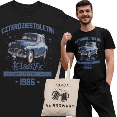 Koszulka prezent na 40 urodziny 1986 Klasyk PRL  FSO Warszawa torba graits  1