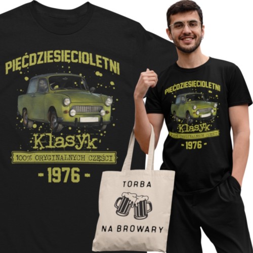 Koszulka prezent na 50 urodziny 1976 Klasyk PRL  Trabant 601  torba gratis   1