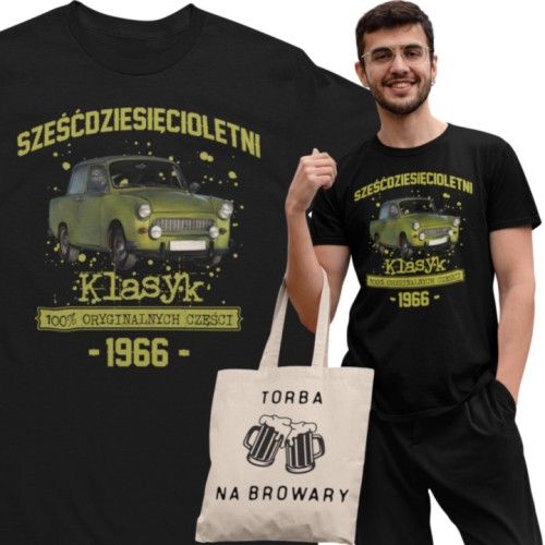 Koszulka prezent na 60 urodziny 1966 Klasyk PRL Trabant 601  torba gratis   1