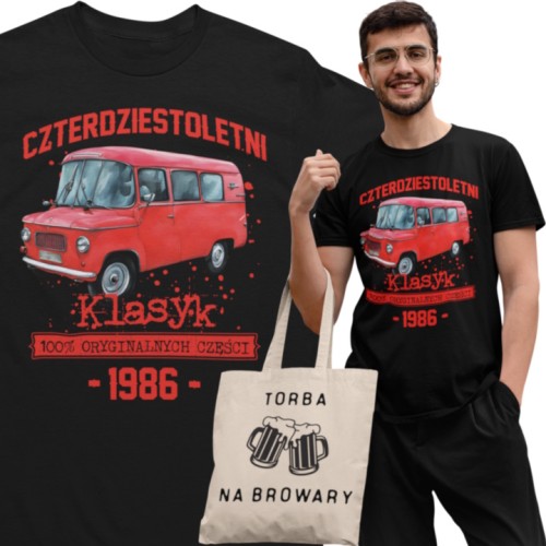 Koszulka prezent na 40 urodziny 1986 Klasyk PRL Nysa torba graits   1