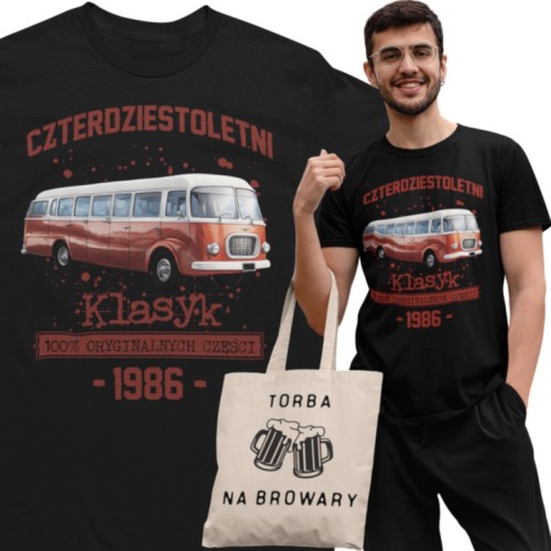 Koszulka prezent na 40 urodziny 1986 Klasyk PRL Jelcz 043 torba graits  1
