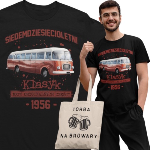 Koszulka prezent na 70 urodziny 1956 Klasyk PRL Jelcz 043 torba gratis  1