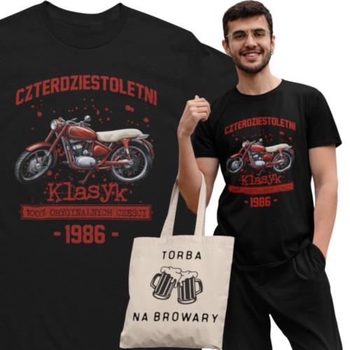 Koszulka prezent na 40 urodziny 1986 Klasyk PRL Jawa 350 torba graits   1