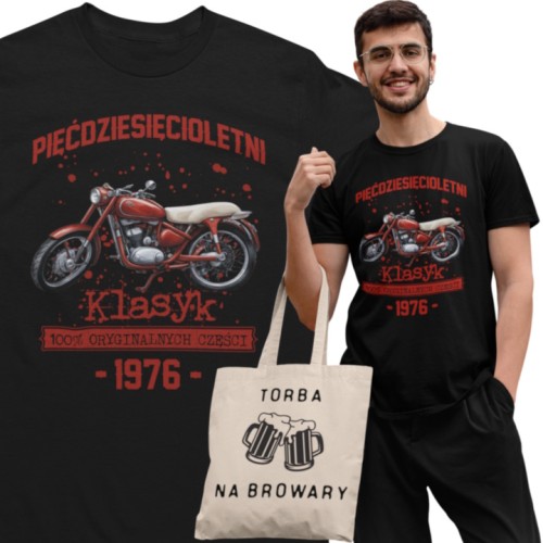 Koszulka prezent na 50 urodziny 1976 Klasyk PRL Jawa 350 torba gratis   1