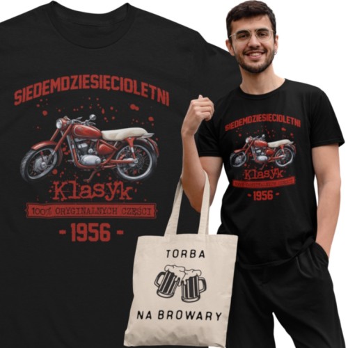 Koszulka prezent na 70 urodziny 1956 Klasyk PRL Jawa 350 torba gratis  1