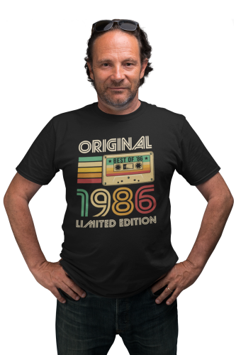 Koszulka męska na 40 urodziny Original 1986 Limited Edition retro kaseta vintage prezent torba gratis 2