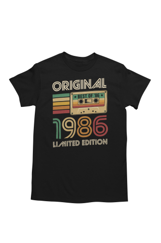 Koszulka męska na 40 urodziny Original 1986 Limited Edition retro kaseta vintage prezent torba gratis 5