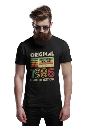 Koszulka męska na 40 urodziny Original 1986 Limited Edition retro kaseta vintage prezent torba gratis 4