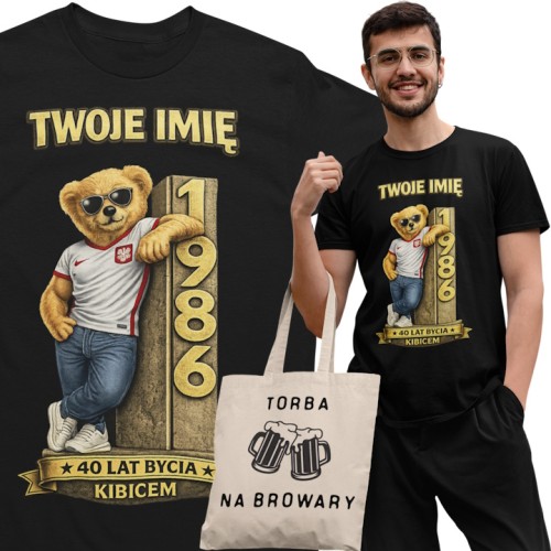 Męska Koszulka prezent na 40 Urodziny dla kibica Personalizowana Twoje Imię torba gratis  1