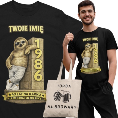 Męska Koszulka prezent na 40 Urodziny Dla Lenia Personalizowana Twoje Imię torba gratis 1