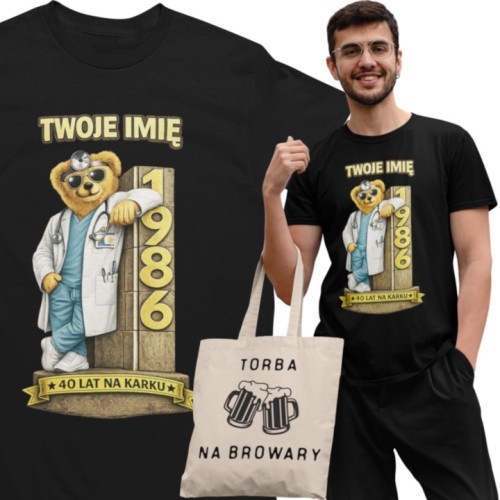 Męska Koszulka prezent na 40 Urodziny Dla Lekarza Personalizowana Twoje Imię torba gratis 1