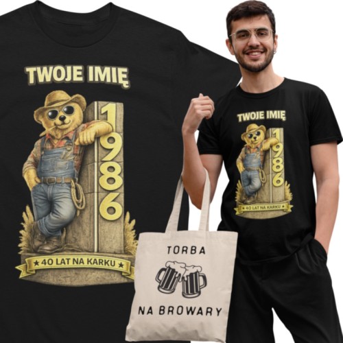 Męska Koszulka prezent na 40 Urodziny Dla Rolnika Personalizowana Twoje Imię torba gratis 1