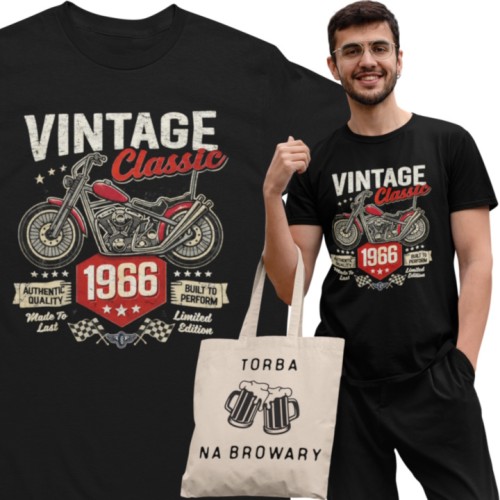 Koszulka męska 1966 Vintage Classic motocykl prezent na 60 urodziny torba gratis 1