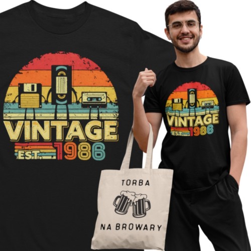 Koszulka męska Vintage 1986 prezent na 40 urodziny retro lata 80 torba gratis 1