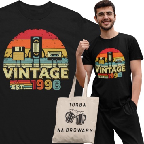 Koszulka męska Vintage 1996 prezent na 30 urodziny retro lata 90 torba gratis 