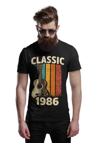 Koszulka męska Classic 1986 gitara prezent na 40 urodziny retro vintage torba gratis 2