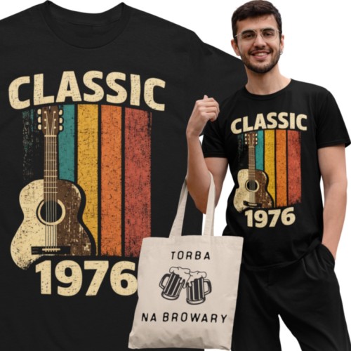 Koszulka męska Classic 1976 gitara prezent na 50 urodziny retro vintage torba gratis  1