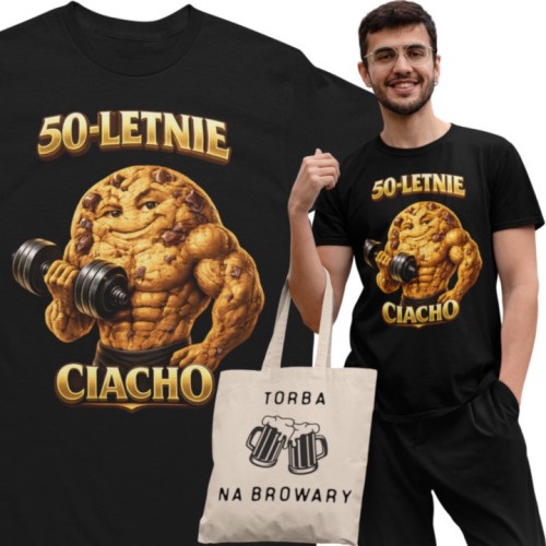 Koszulka męska 50-letnie Ciacho prezent na 50 urodziny śmieszna torba gratis 