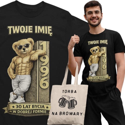 Męska Koszulka prezent na 30 Urodziny Personalizowana Twoje Imię torba gratis  1