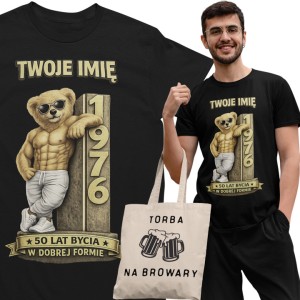 Męska Koszulka prezent na 50 Urodziny Personalizowana Twoje Imię torba gratis 