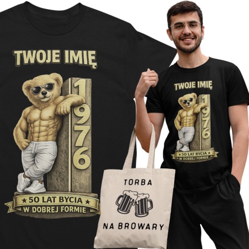 Męska Koszulka prezent na 50 Urodziny Personalizowana Twoje Imię torba gratis  1