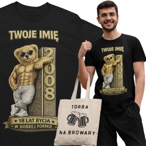 Męska Koszulka prezent na 18 Urodziny Personalizowana Twoje Imię torba gratis
