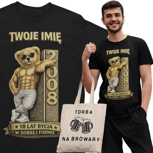 Męska Koszulka prezent na 18 Urodziny Personalizowana Twoje Imię torba gratis 1