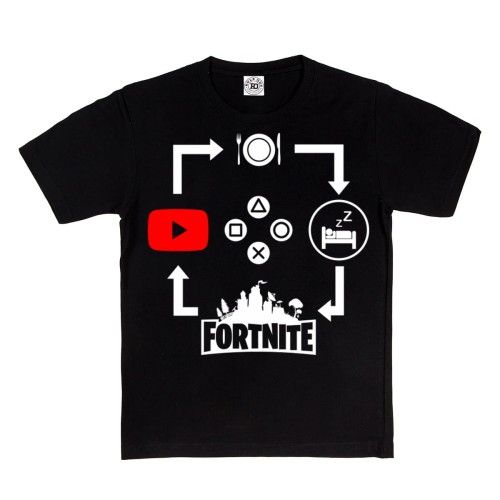 DZIECIĘCA KOSZULKA GRA FORTNITE EAT SLEEP REPEAT CZARNA FN02 1