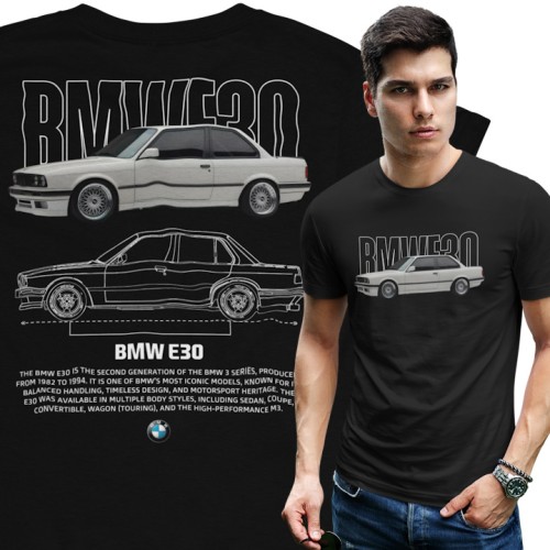 T-shirt męski BMW E30 Classic – koszulka oldtimer motoryzacyjna
